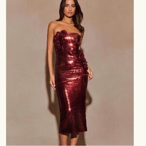 Meshki Deep Red Strapless Dress